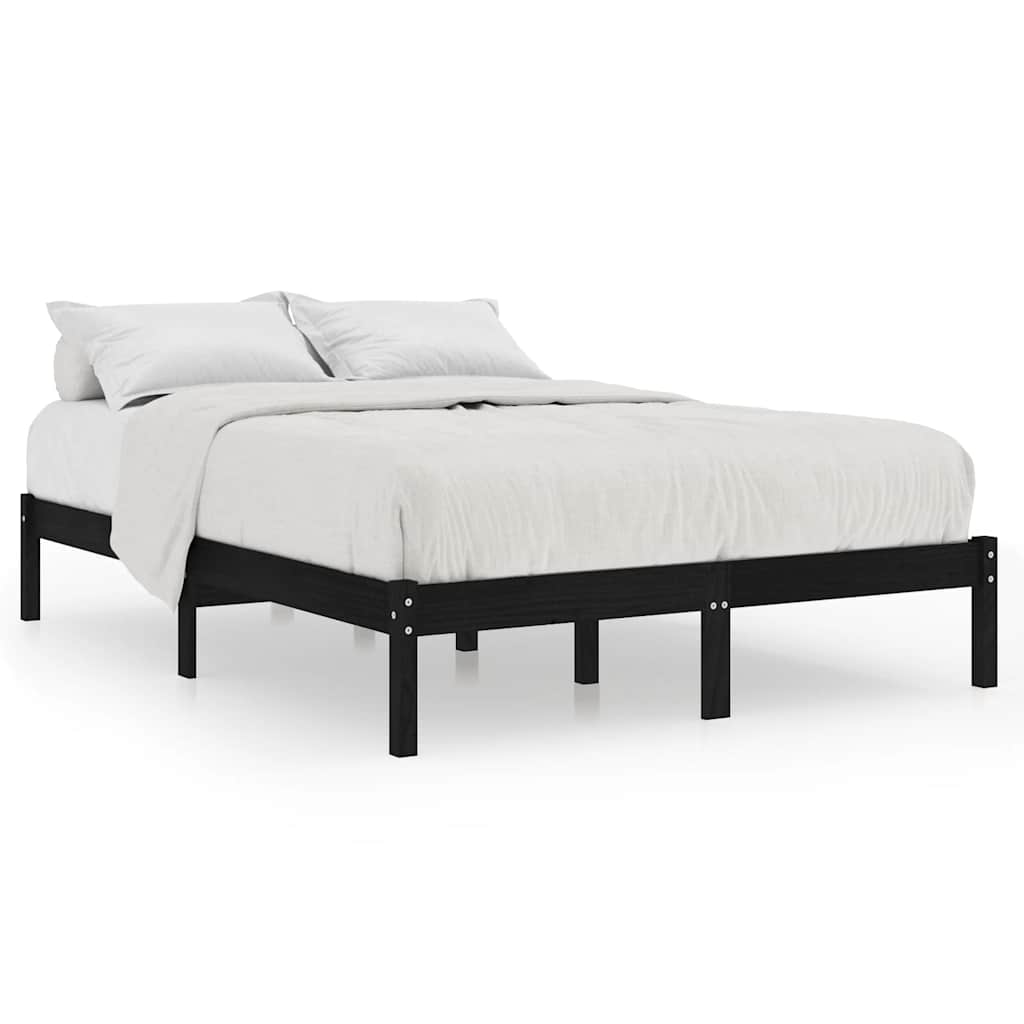 Okvir za krevet od masivnog drva crni 150 x 200 cm veliki