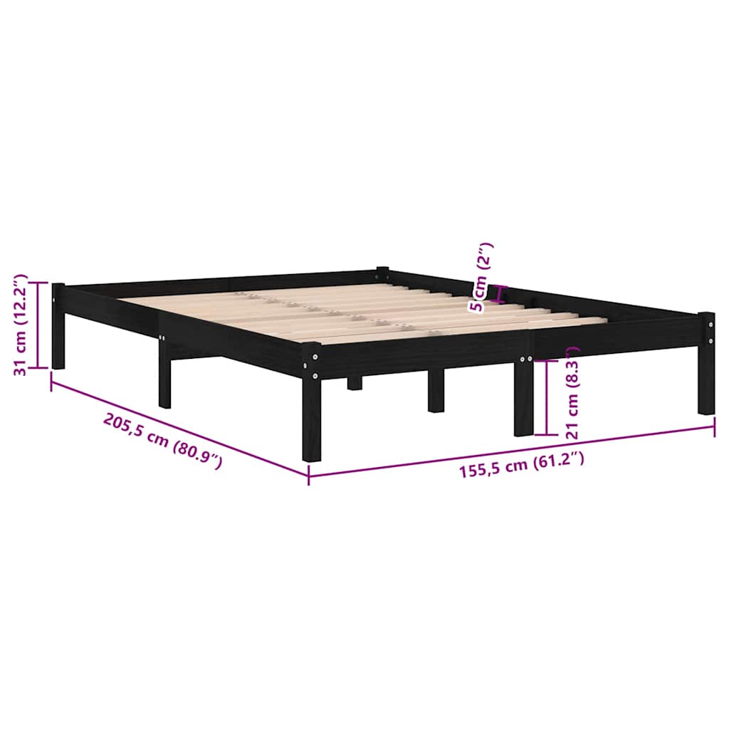 Okvir za krevet od masivnog drva crni 150 x 200 cm veliki