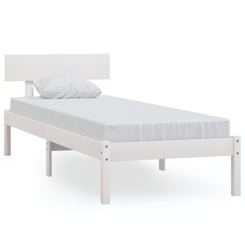 Okvir za krevet od masivne borovine bijeli 90 x 190 cm mali