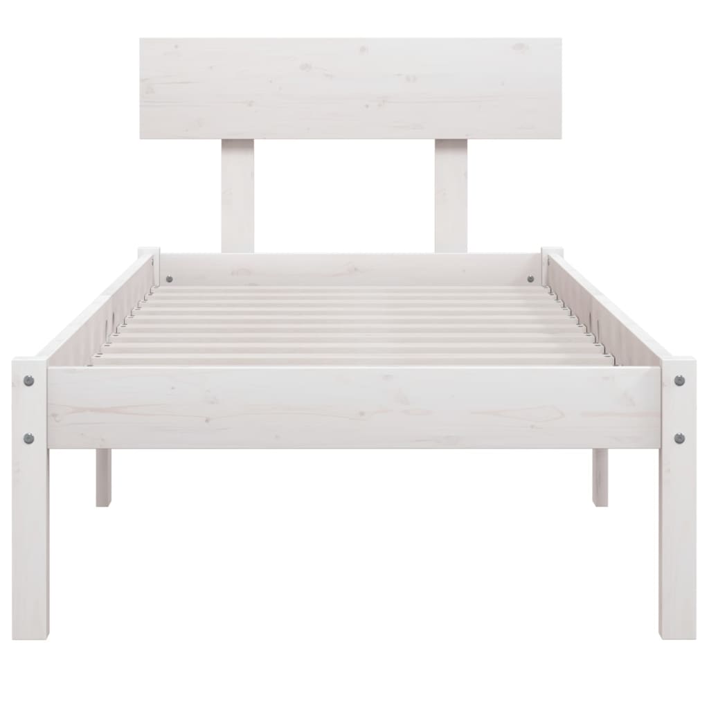 Okvir za krevet od masivne borovine bijeli 90 x 190 cm mali