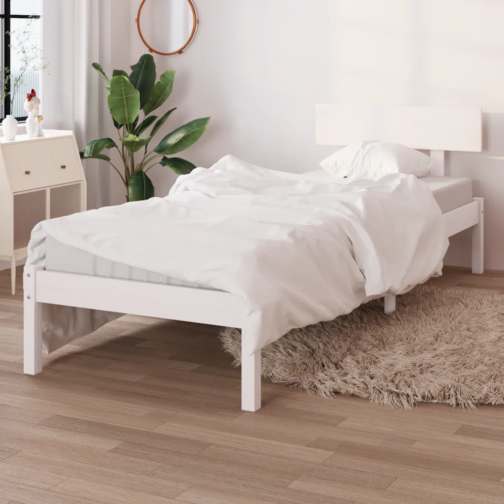 Okvir za krevet od masivne borovine bijeli 90 x 190 cm mali