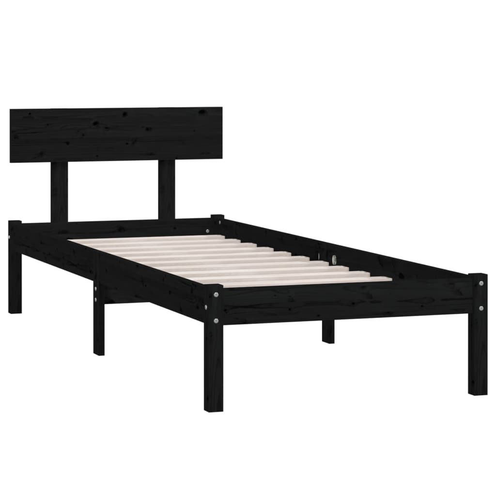 Okvir za krevet od borovine crni 90 x 190 cm jednokrevetni