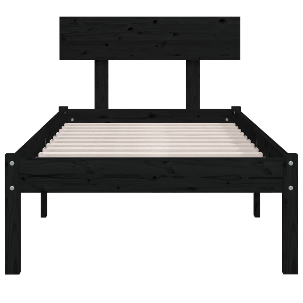 Okvir za krevet od borovine crni 90 x 190 cm jednokrevetni