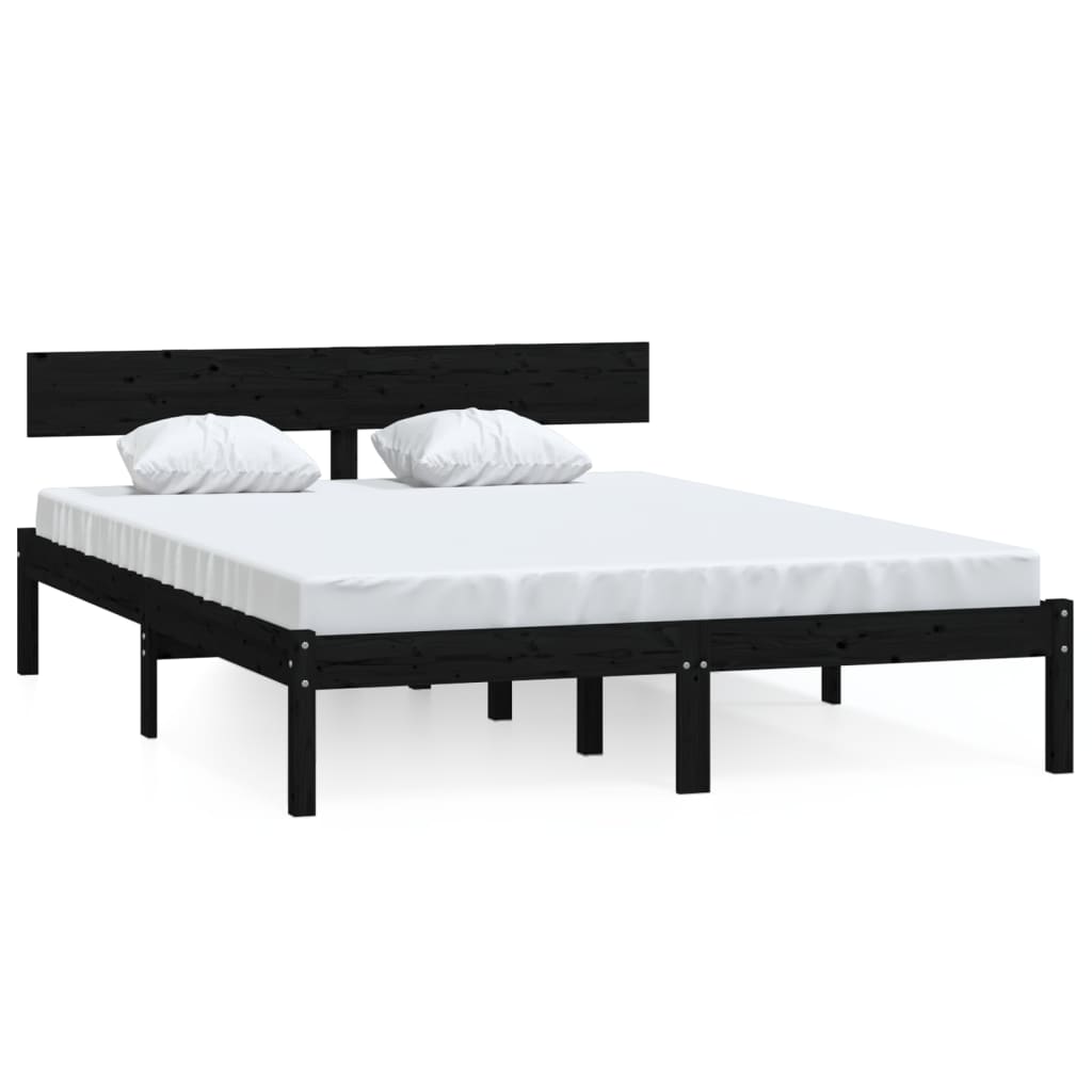 Okvir za krevet od masivne borovine crni 140 x 190 cm
