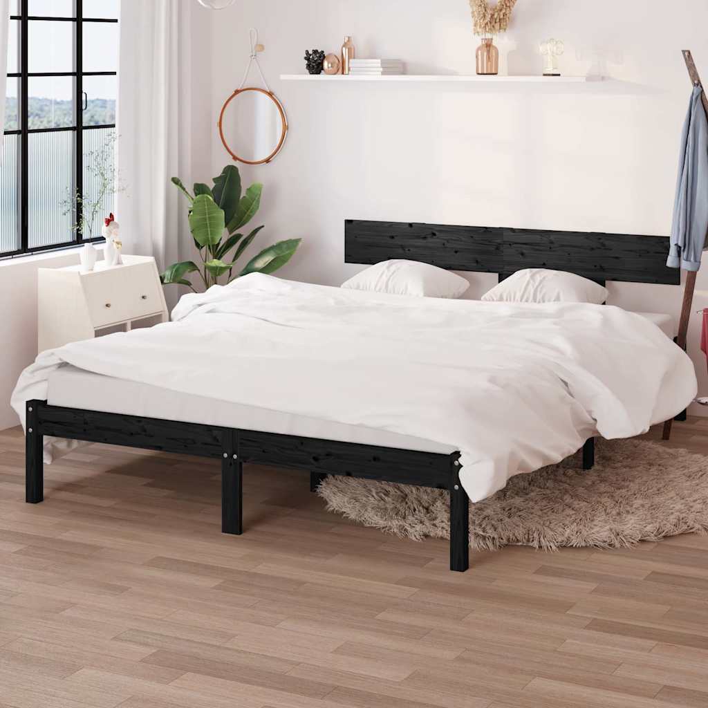 Okvir za krevet od masivne borovine crni 140 x 190 cm