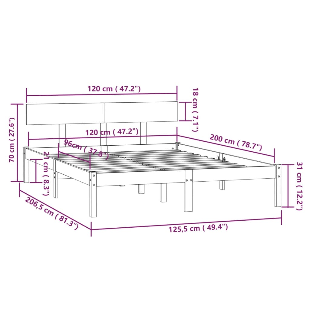 Okvir za krevet od masivne borovine crni 120 x 200 cm