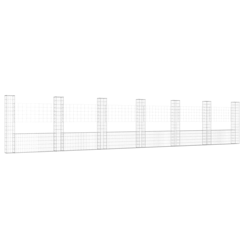 Gabionska košara U-oblika sa 7 stupova 740x20x150 cm željezna