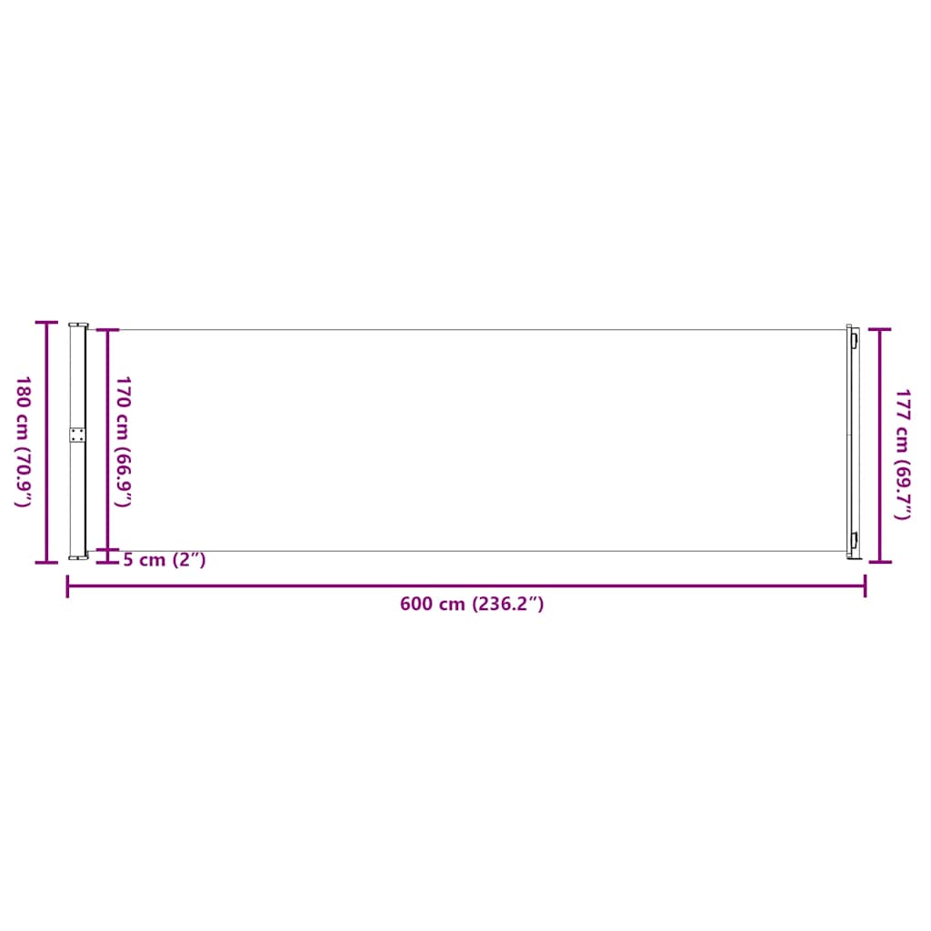 Uvlačiva bočna tenda za terasu 180 x 600 cm smeđa