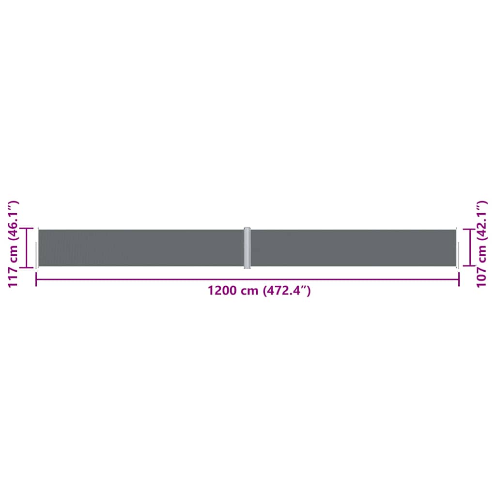 Uvlačiva bočna tenda antracit 117 x 1200 cm