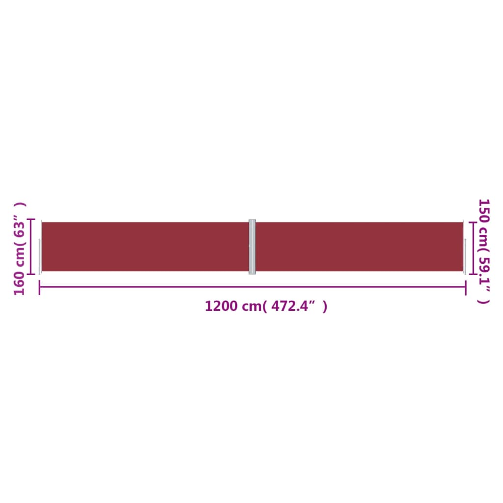 Uvlačiva bočna tenda crvena 160 x 1200 cm