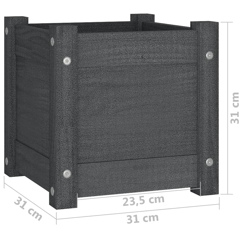 Vrtne sadilice 2 kom sive 31 x 31 x 31 cm od masivne borovine