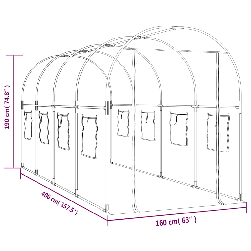 Staklenik prozirni 160x400x190 cm PVC i čelik obložen prahom