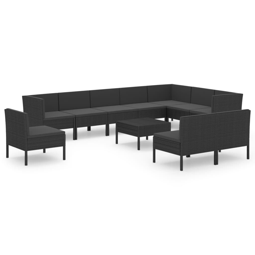 11-dijelna vrtna garnitura od poliratana s jastucima crna
