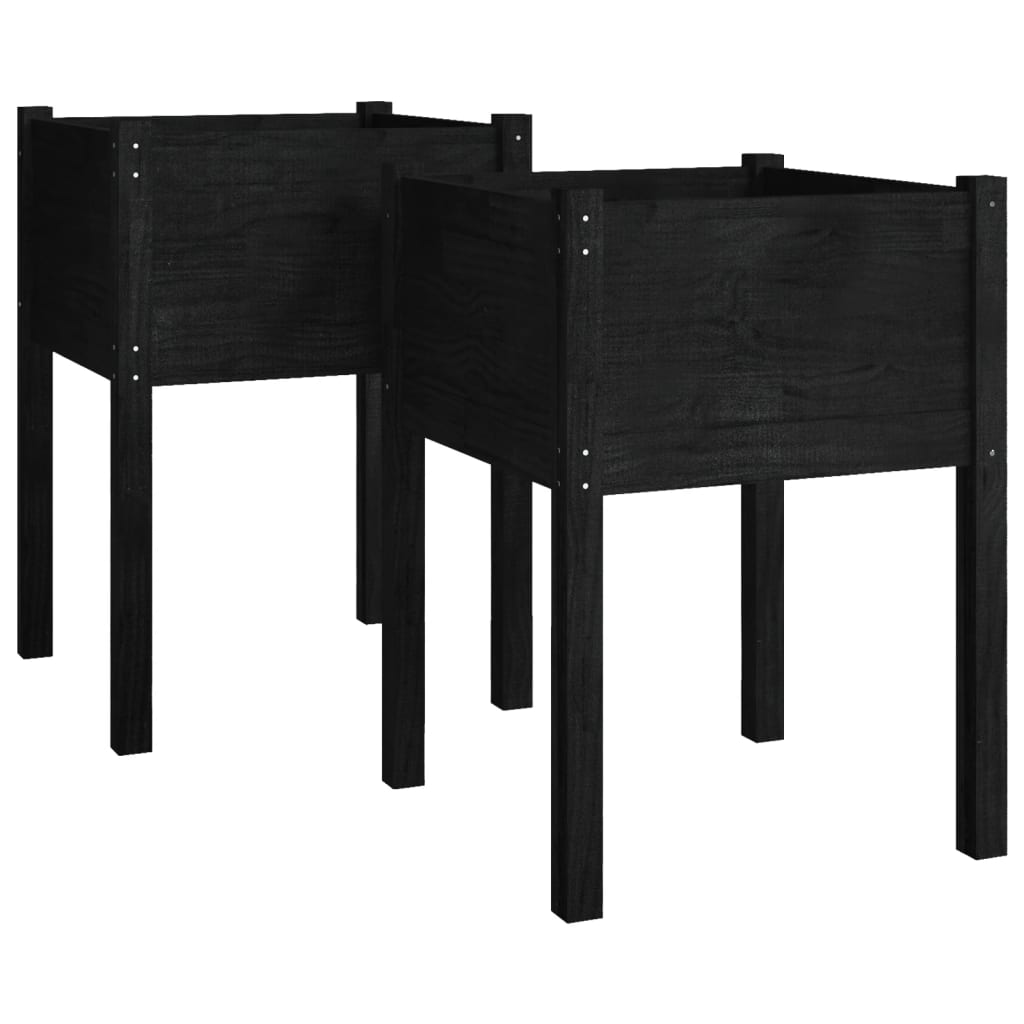 Vrtne sadilice 2 kom crne 50 x 50 x 70 cm od masivne borovine
