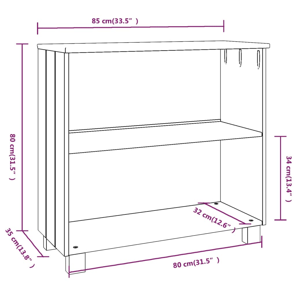 Komoda HAMAR boja meda 85 x 35 x 80 cm od masivne borovine