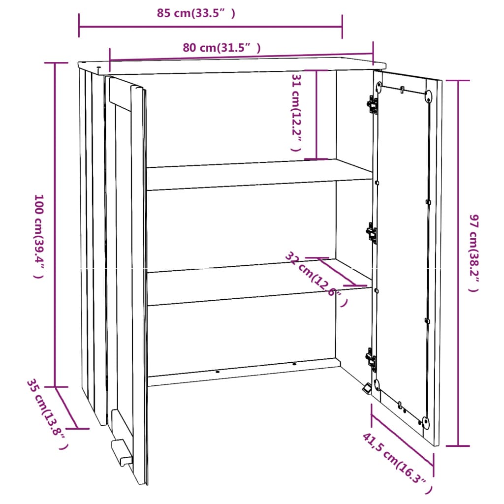 Gornji element za komodu HAMAR bijeli 85x35x100 cm od borovine