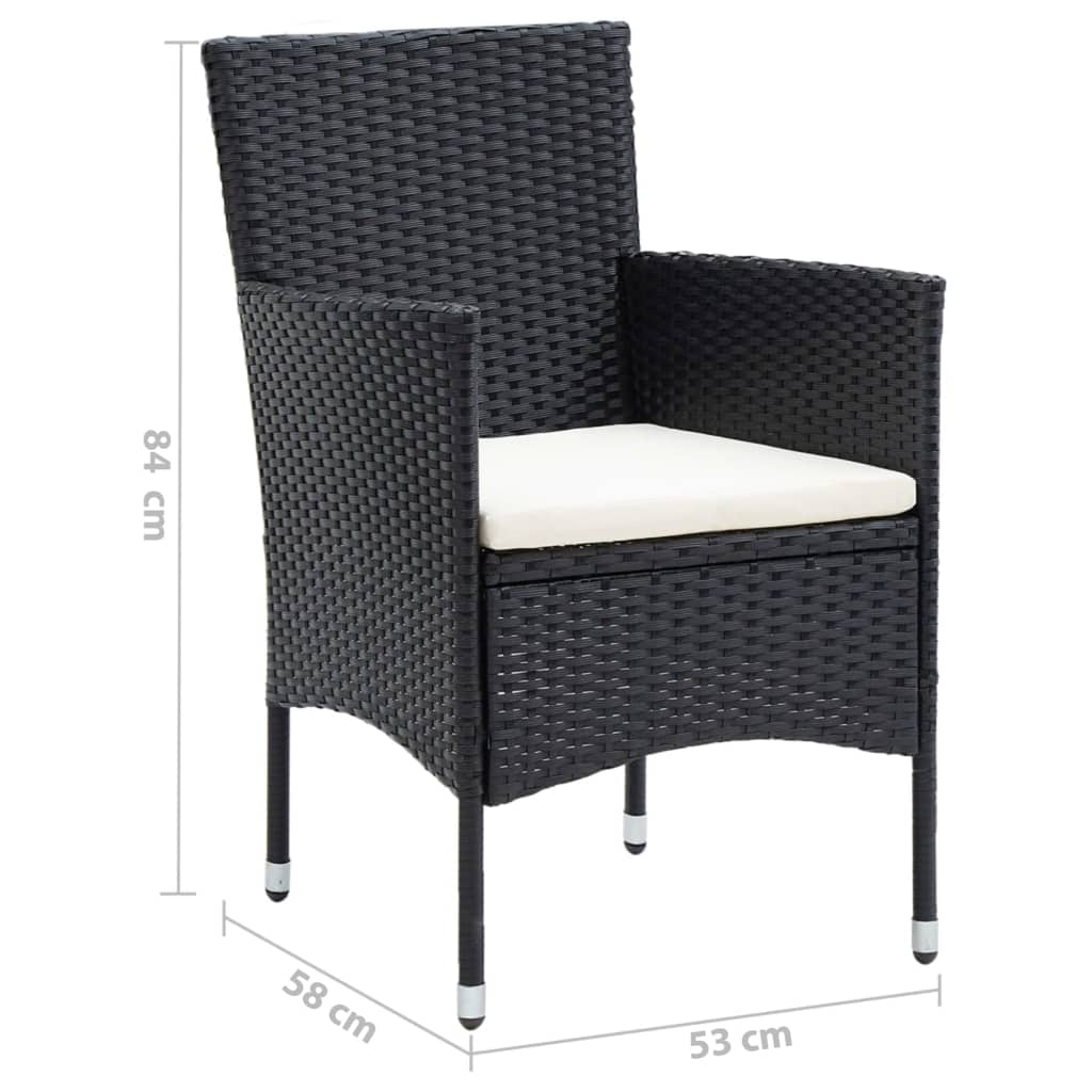 5-dijelni vrtni blagovaonski set od poliratana s jastucima crni