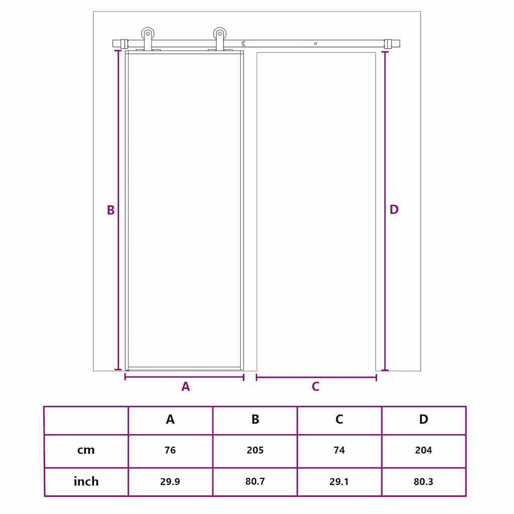 Klizna vrata od mutnog stakla ESG i aluminija 76 x 205 cm crna