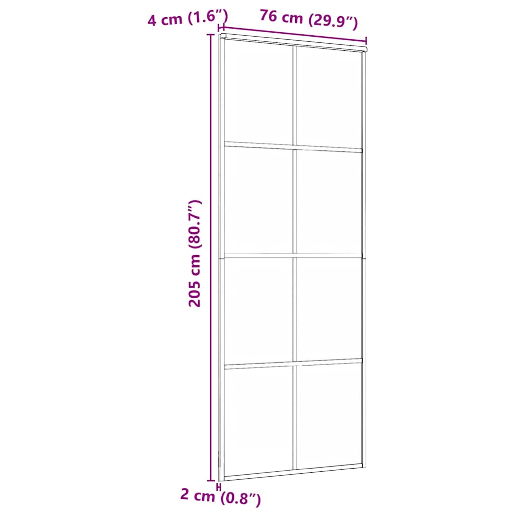 Klizna vrata crna 76 x 205 cm od stakla ESG i aluminija
