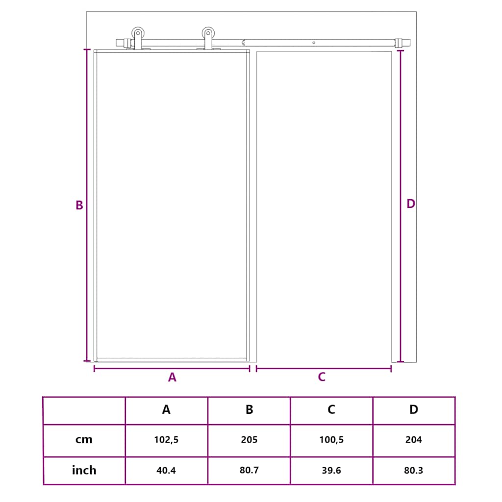 Klizna vrata crna 102,5 x 205 od stakla ESG i aluminija cm