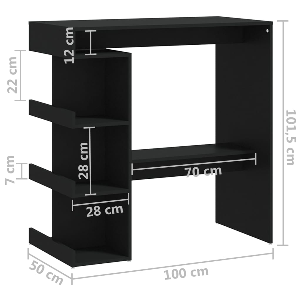 Barski stol sa stalkom za pohranu crni 100x50x101,5 cm drveni