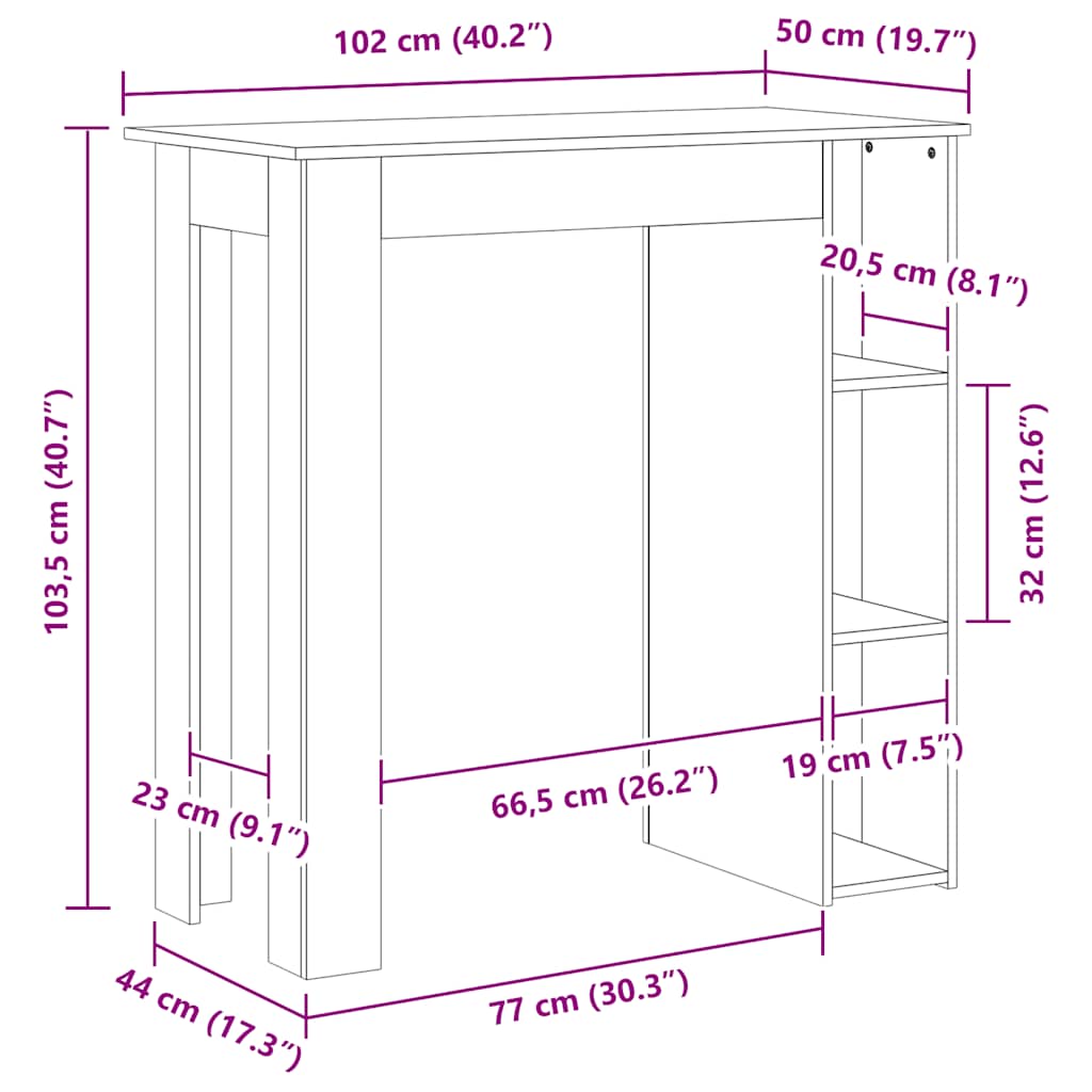 Barski stol s policom bijeli 102x50x103,5 cm konstruirano drvo