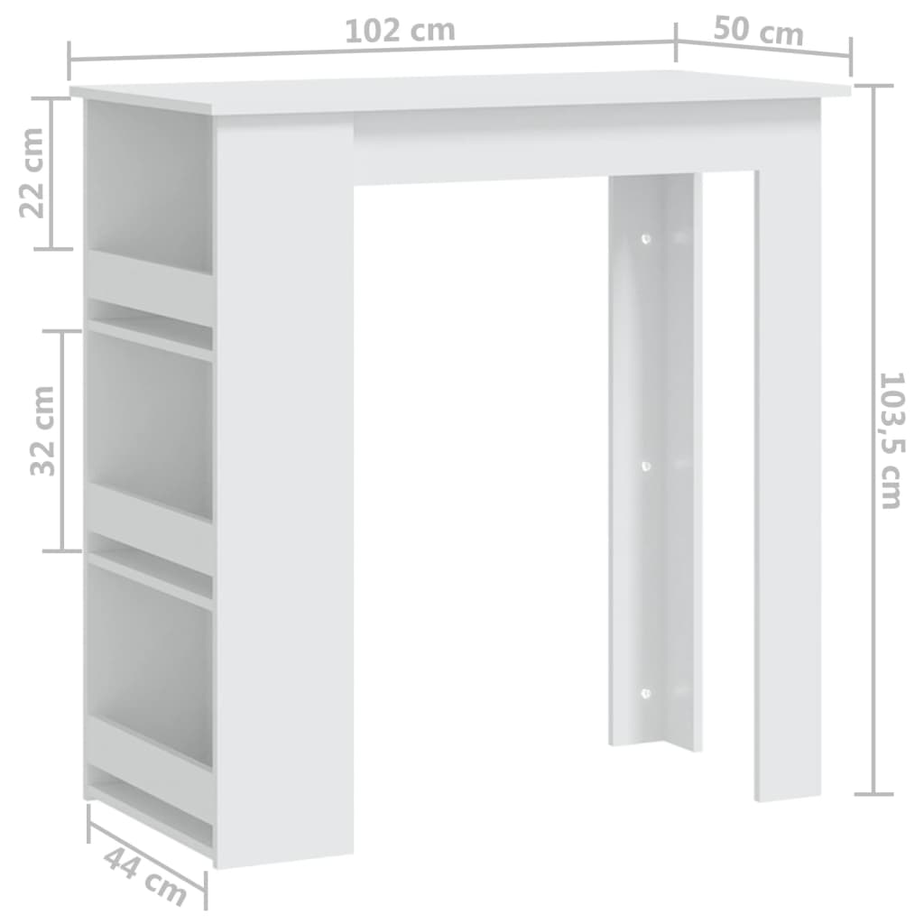 Barski stol sa stalkom za pohranu bijeli 102x50x103,5 cm drveni