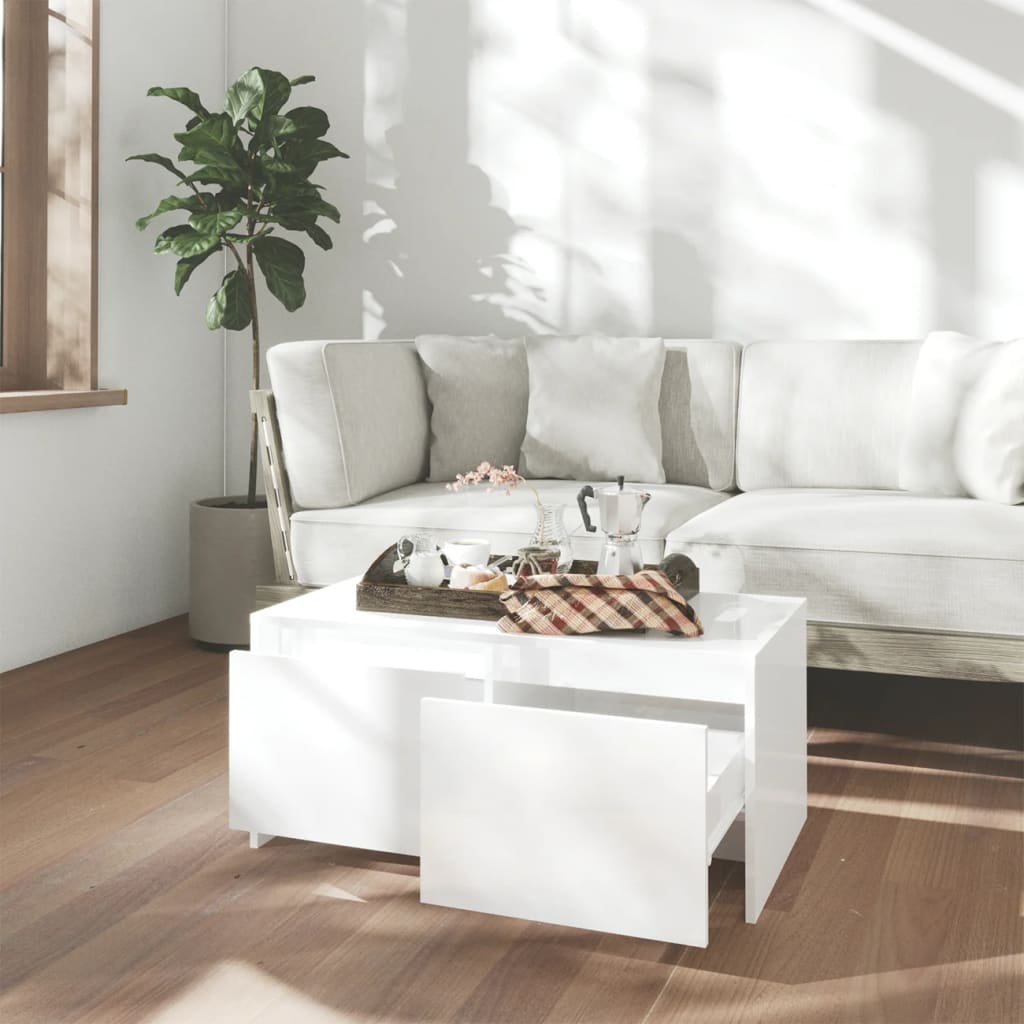 Stolić za kavu sjajni bijeli 90x50x41,5 cm konstruirano drvo