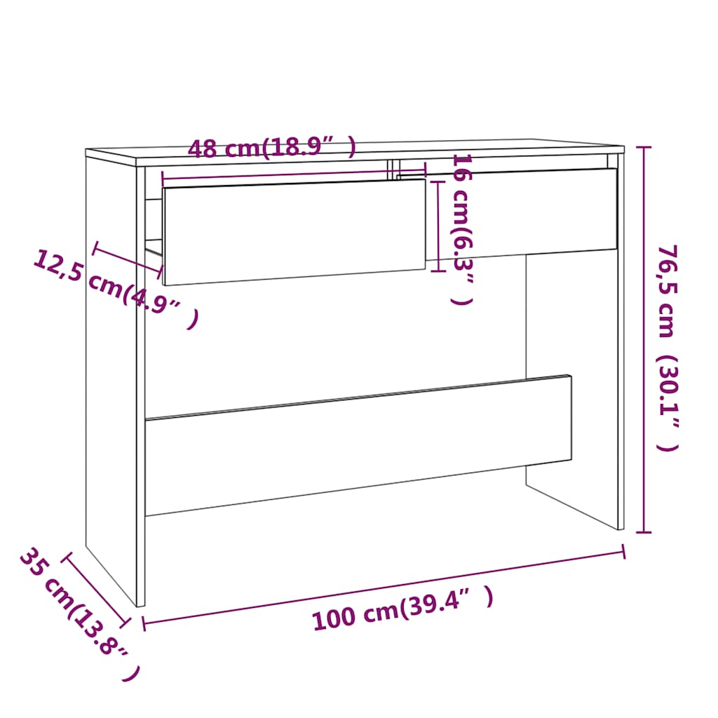 Konzolni stol boja betona 100 x 35 x 76,5 cm konstruirano drvo