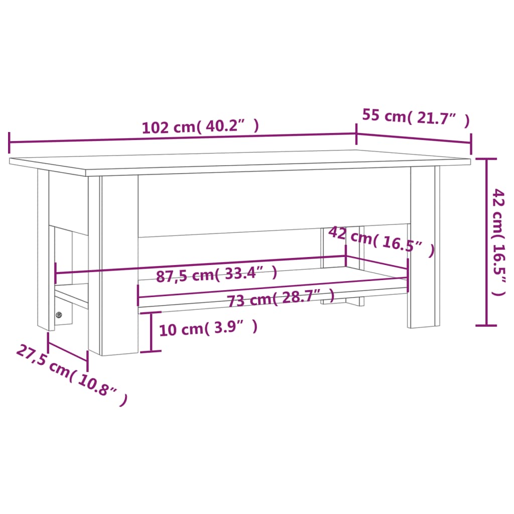 Stolić za kavu boja hrasta 102x55x42 cm konstruirano drvo