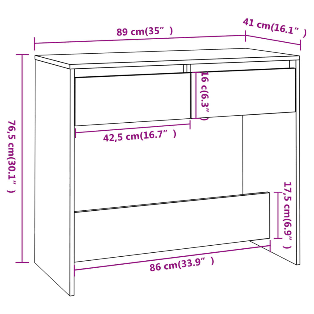 Konzolni stol boja hrasta 89 x 41 x 76,5 cm konstruirano drvo