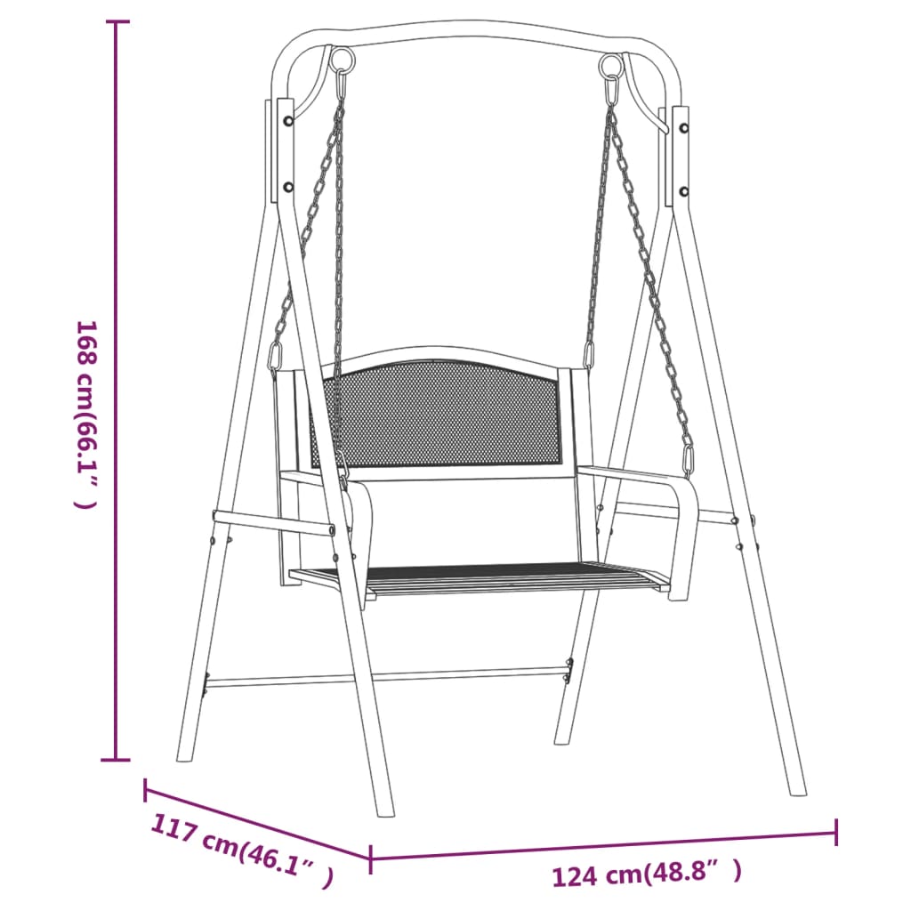 Klupa za ljuljanje 124 cm crna čelična