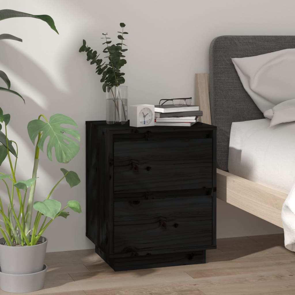 Noćni ormarići 2 kom crni 40 x 35 x 50 cm od masivne borovine