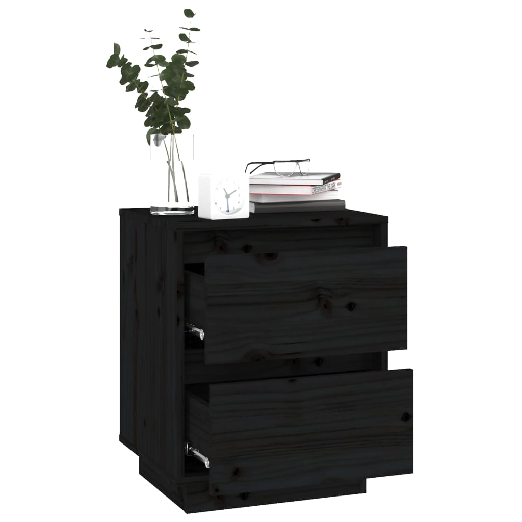 Noćni ormarići 2 kom crni 40 x 35 x 50 cm od masivne borovine