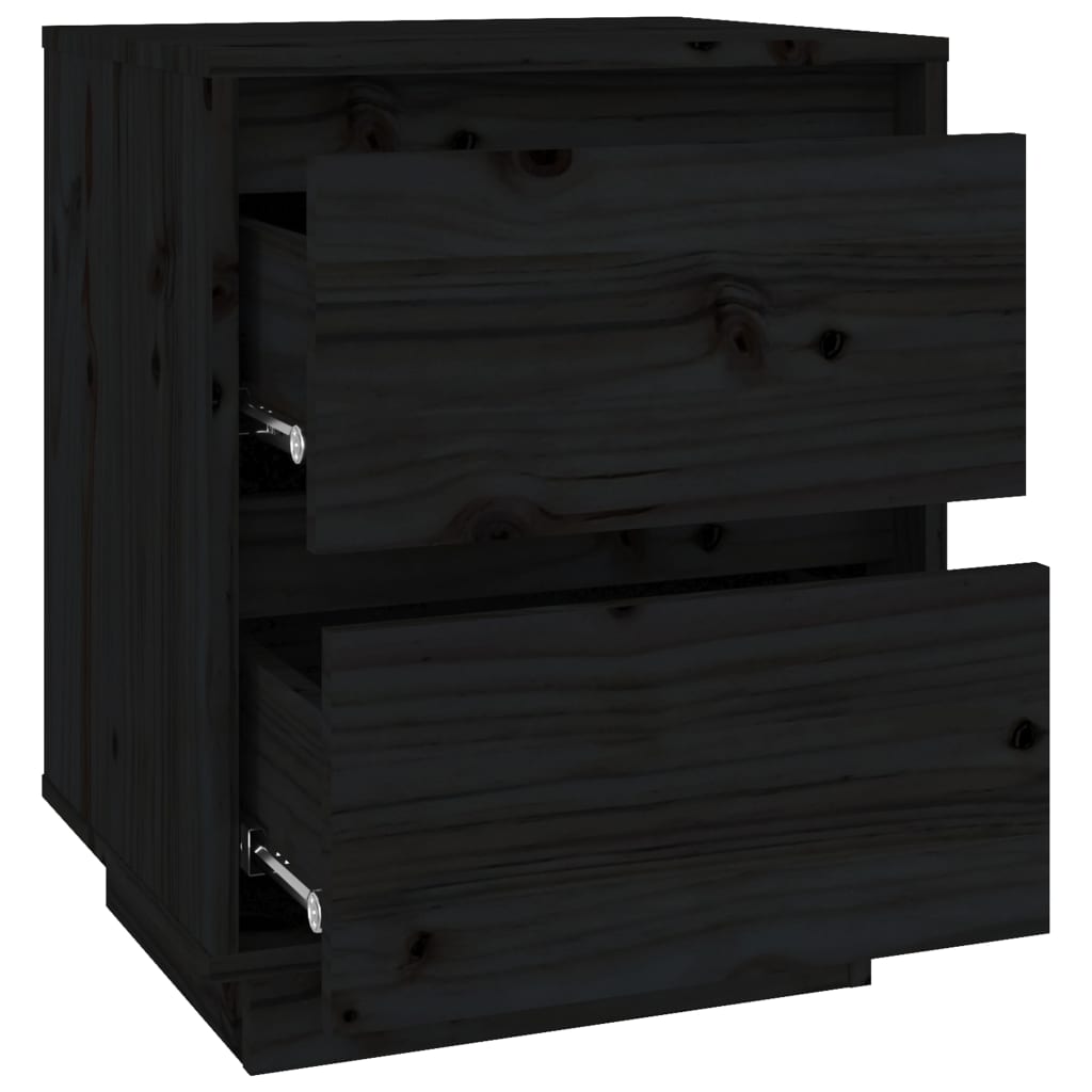 Noćni ormarići 2 kom crni 40 x 35 x 50 cm od masivne borovine