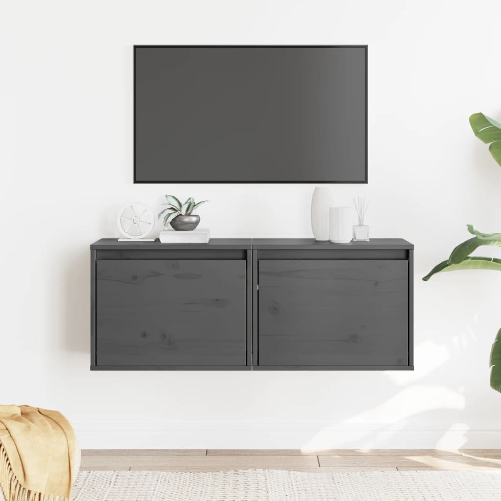 Zidni ormarići 2 kom sivi 45 x 30 x 35 cm od masivne borovine