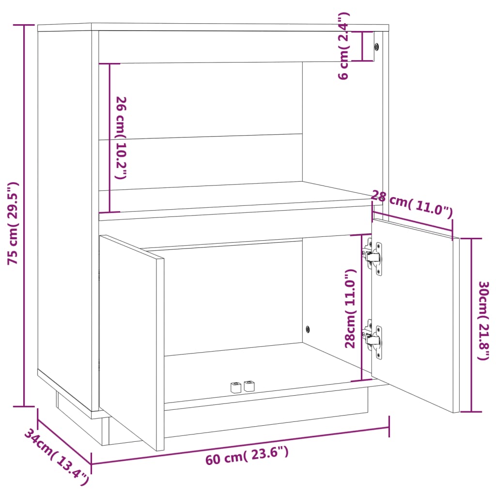 Komoda siva 60 x 34 x 75 cm od masivne borovine