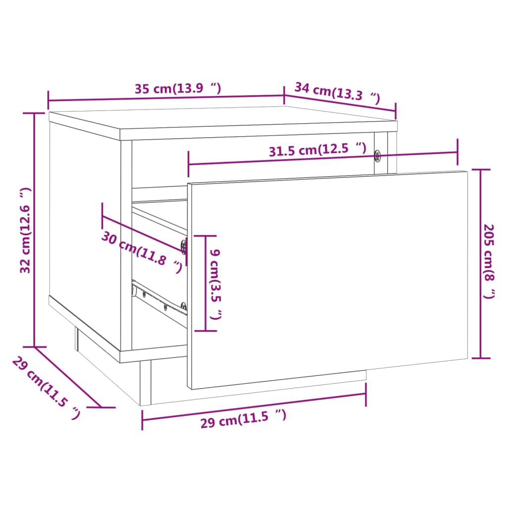 Noćni ormarići 2 kom bijeli 35 x 34 x 32 cm od masivne borovine