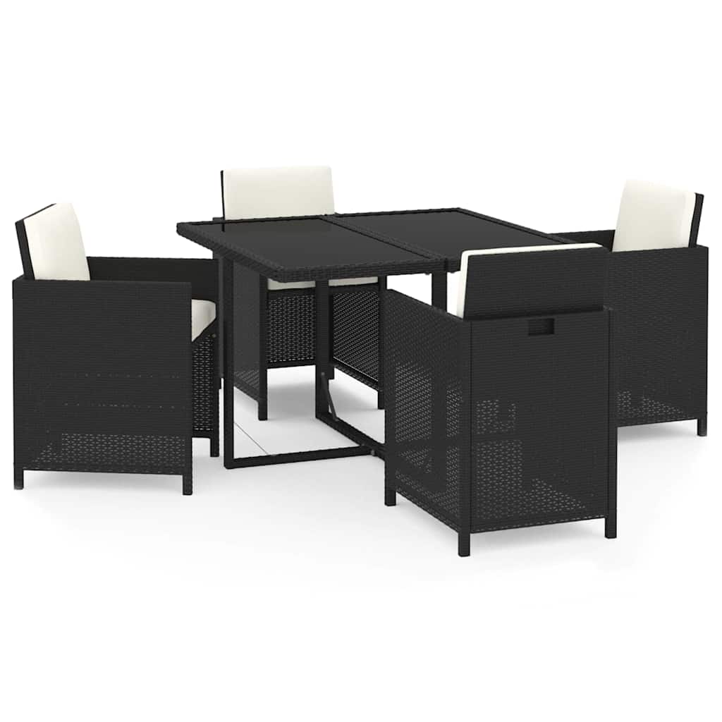 5-dijelni vrtni blagovaonski set s jastucima od poliratana crni Crna 109 cm table length