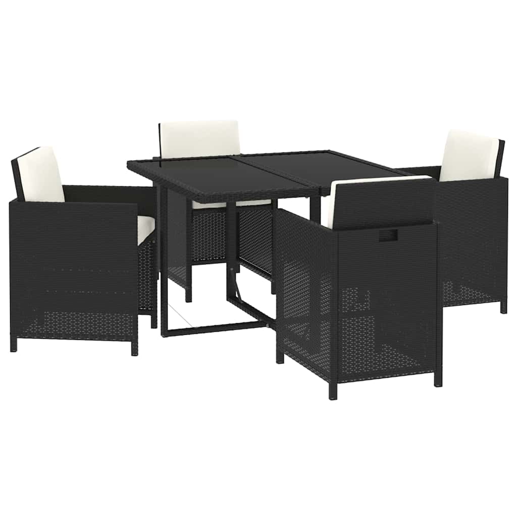 5-dijelni vrtni blagovaonski set s jastucima od poliratana crni Crna 109 cm table length