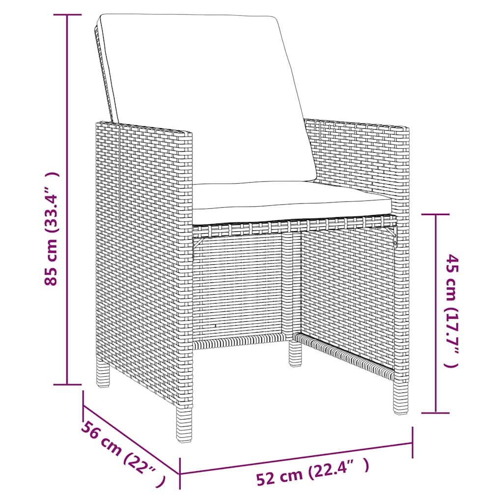 5-dijelni vrtni blagovaonski set s jastucima od poliratana crni Crna 109 cm table length