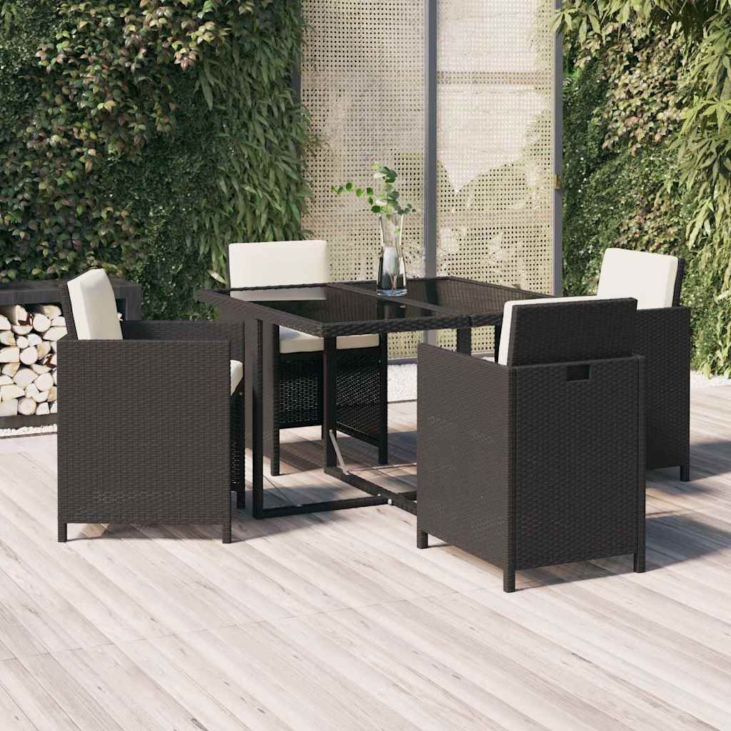 5-dijelni vrtni blagovaonski set s jastucima od poliratana crni Crna 109 cm table length