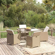 5-dijelni vrtni blagovaonski set od poliratana s jastucima bež 109 cm table length