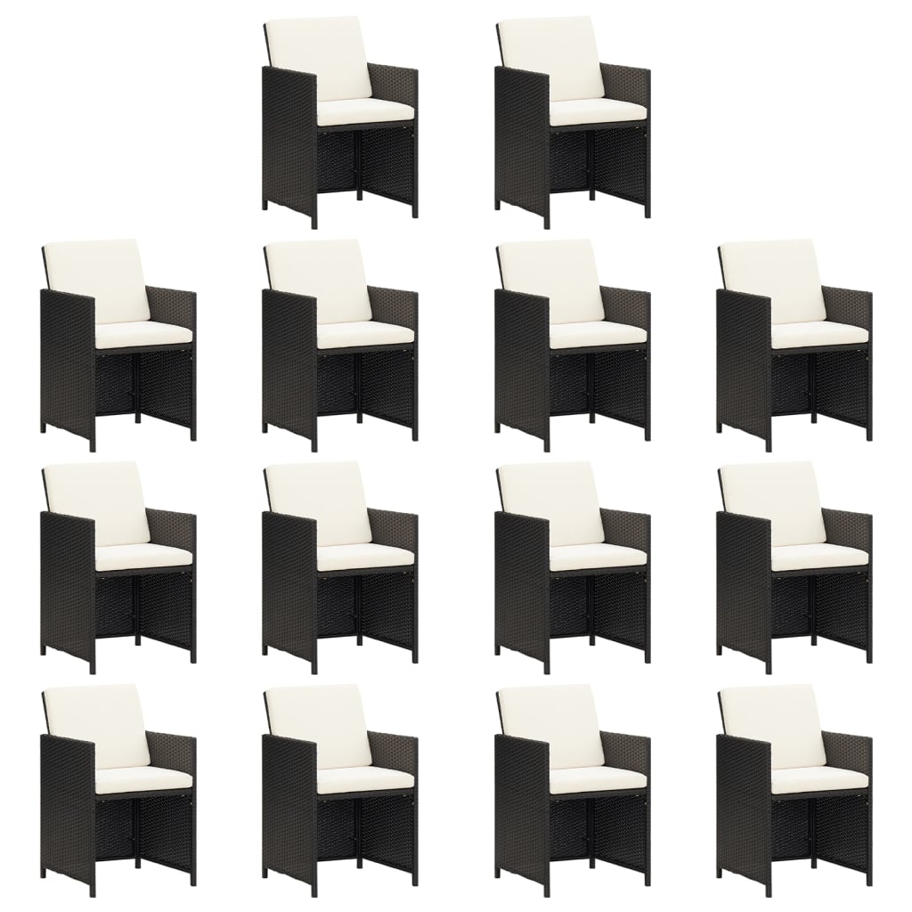 15-dijelni vrtni blagovaonski set s jastucima poliratan crni