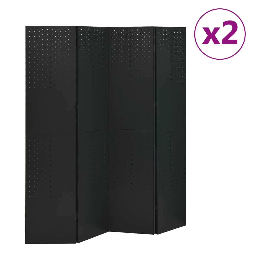 Sobne pregrade s 4 panela 2 kom crne 160 x 180 cm čelične