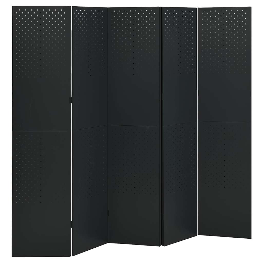 Sobne pregrade s 5 panela 2 kom crne 200 x 180 cm čelične