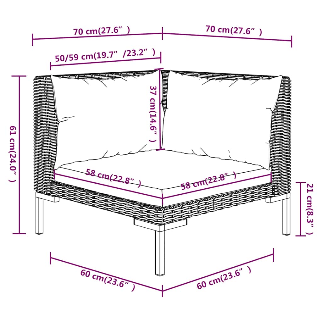 Vrtne sofe 2 kom od polukružnog poliratana s jastucima