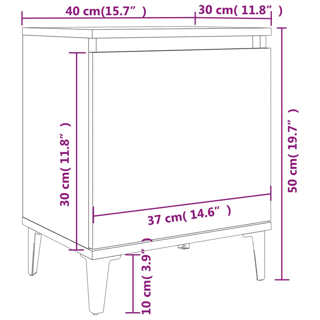 Noćni ormarići s metalnim nogama dimljeni hrast 40 x 30 x 50 cm
