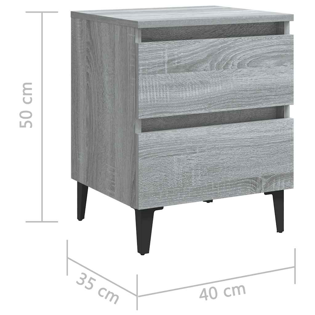 Noćni ormarići s metalnim nogama 2 kom sivi hrast 40x35x50 cm