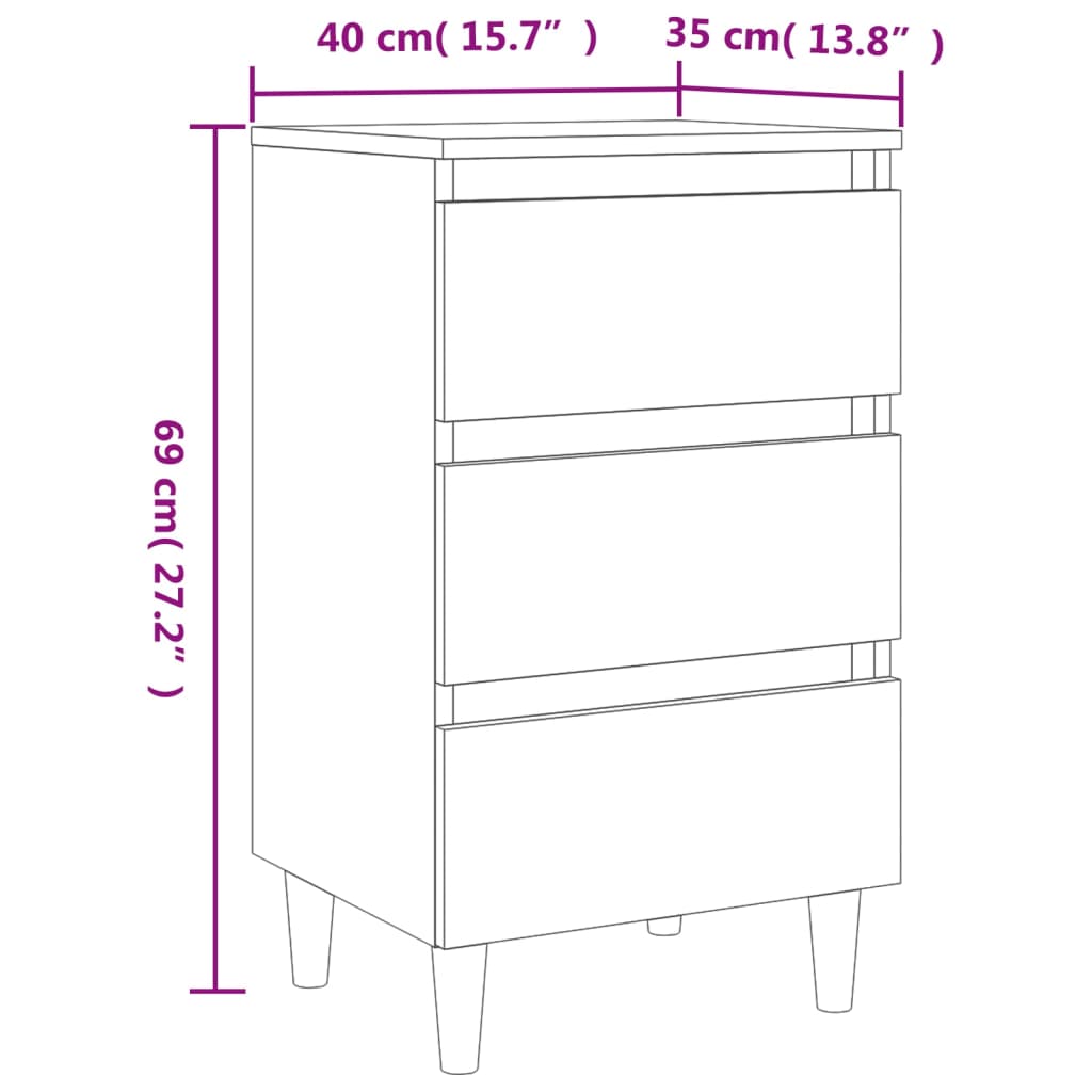 Noćni ormarići s drvenim nogama 2 kom boja hrasta 40x35x69 cm